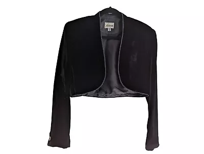 Barami Women Black Velvet Cropped Bolero Jacket Sparkling Cuff Buttons Size 4 • $34.99