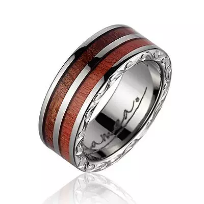 Genuine Pink Wood Hawaiian Koa Wood Wedding Band Ring Titanium Scroll 7mm 4-13 • $69