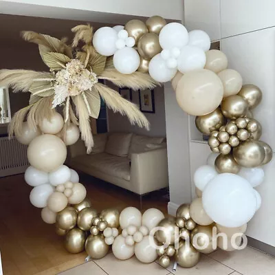 Beige White Chrome Gold Balloon Garland Arch Kit Wedding Birthday Decoration • $26.38
