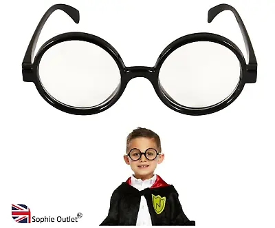 Wizard Black Glasses Round Frame Fancy Dress Geek Wally Nerd Retro Book Week UK • £3.25