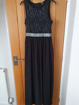 Ladies Solo Black Long Sleeveless Dress With Lace Bodice Size Uk 14 Eu 42 • £9.99