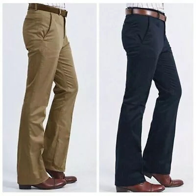 Men’s Bell Bottom Pants 60s 70s Vintage Flare Formal Dress Trousers Slim Fit SPW • $38.98