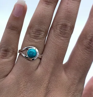 £11.99 • Buy 925 Sterling Silver Ladies Turquoise Round Ring Gemstone Ideal Jewellery Gift 