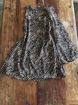 Vtg 90’s Abstract Tribal Boho Dress Built In Scarf Neck Tie Unique Style  • $26