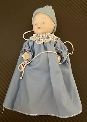 Vintage Shackman Bisque Baby Doll Christening Outfit In Blue 5  Made In Japan • $11