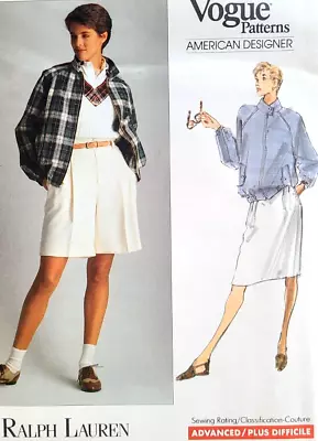 UC Vtg Vogue American Designer Ralph Lauren 2456 Sew Pattern Jacket Shorts Skirt • $11.99