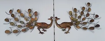 2 Vintage MCM Home Interiors Metal Peacock 60s 70s Wall Art  • $34