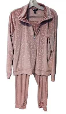 2 Piece Mauve Velour Lounge Set Cheetah Marilyn Monroe Jogger Med 10-12 Relaxed • $17.99