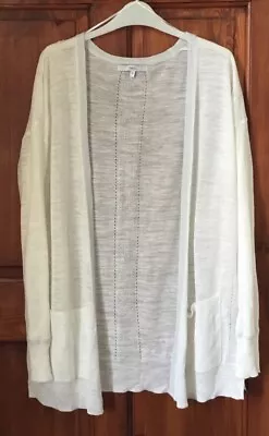 Ladies Next  Over Sized Linen Mix Soft White Open Cardigan Silver Edging 10-12? • £4.75