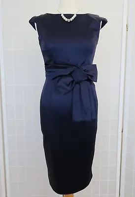 Oasis Dress Size 10 Purple Satin Cap Sleeves Bow Pencil Wiggle Flaws • £12.95