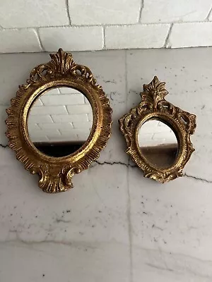 2 VTG Gilded Gilt Wood Wall Hanging Mirror Made In ITALY Florentine Velvet READ • $55