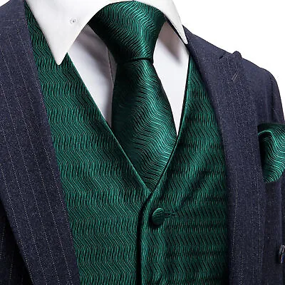 Formal Casual Vest Tie Set Mens Silk Waistcoat Tuxedo Gilet Hankie Cufflinks • $22.99