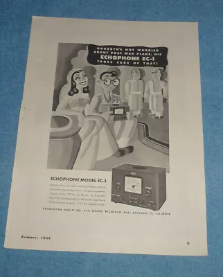 Antique 1945 Ad Echophone Model EC-1 Hogart Not Worried + Fada Radio • $13.11