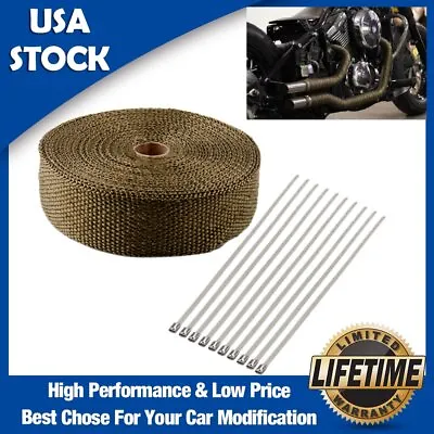 2  50Ft Titanium Manifold Header Pipe Motorcycle Exhaust Heat Wrap +10 Ties Kit • $22.59