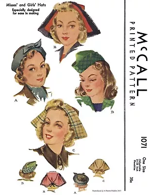 Vintage McCALL #1071 Hat Beret Cap Fabric Sewing Pattern GIRLS 1 Size Head Chemo • $5.49