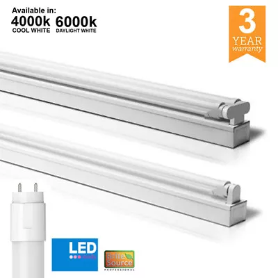 2ft 4ft 5ft 6ft LED T8 Batten Fitting Single / Double With LED Tube Office 240v • £53.29