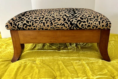 $72 • Buy Vintage WOOD FOOTSTOOL ￼Leopard Print Padded ￼Fabric Upholstery ~18W X 13D X 8H