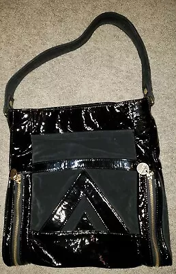 Gustto 100268 Fanto Black Patent Leather Suede Shoulder Bag Purse-euc! • $32