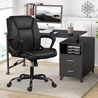 Mid Back Office Computer Desk Chair Ergonomic PU Leather Swivel Executive Chair • $77.92