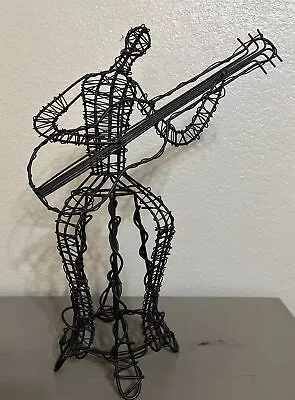 Modernist Guitar Player Musician Metal Wire Sculpture 17” Tall • $39