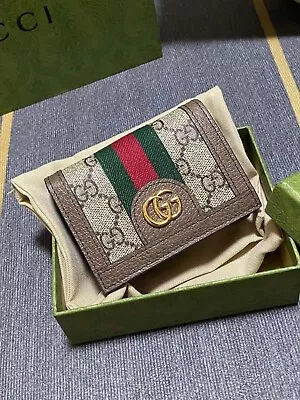 $190 • Buy Gucci Ophidia GG Supreme Canvas Beige Card Case Mini Wallet
