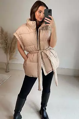 Flossie Camel Belted Longline Puffer Gilet • £7