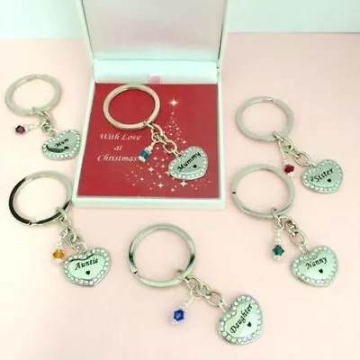 Birthstone Keyring Personalised With Engraving In Christmas Box. Christmas Gift • $36.30