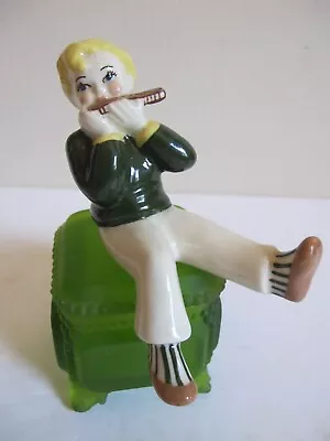 Vintage Ceramic Arts Studio Shelf Sitting Boy Playing Harmonica 5  Pristine • $18