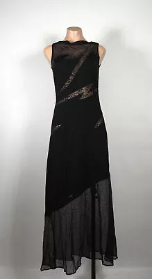 VTG 80s Tadashi Sz M Long Black Slinky Mesh Sequin Evening Sheath Dress Gown • $150