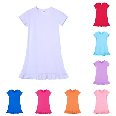 Kids' Girls' Pupil Plain DIY Yourself Dress Sweet Dress Pyjamas Summer 100-170cm • $13.88