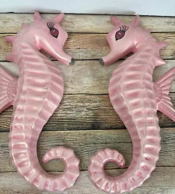 Vintage Pink Ceramic Seahorse Wall Plaque Handmade Mermaid Beach Sea Ocean Decor • $75