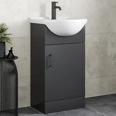 Alpine Black Freestanding Cloakroom Vanity Unit With Basin - 450mm • £129