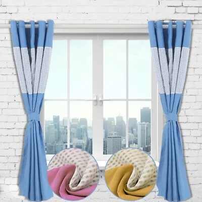 £3.09 • Buy Modern Gingham Kids Bedroom Curtains Thermal Blackout Striped Curtain Eyelet