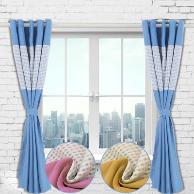 £3.39 • Buy Modern Gingham Kids Bedroom Curtains Thermal Blackout Striped Curtain Eyelet