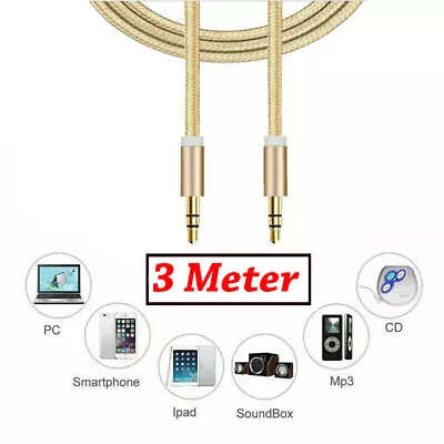 3 Meter GOLD 3.5mm Jack Plug Aux Cable Audio Lead For To Headphone/MP3/iPod/Car • £2.99