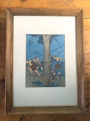 Hiroshige Japanese Woodblock Print - Original - Vintage - Kite Flying - Framed • $100