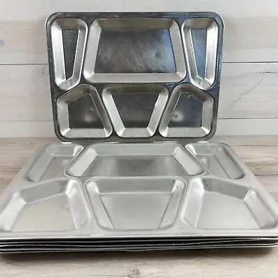 6 Vintage Stainless Steel Divided Food Trays Military Camping Prison Cafeteria • $64.95