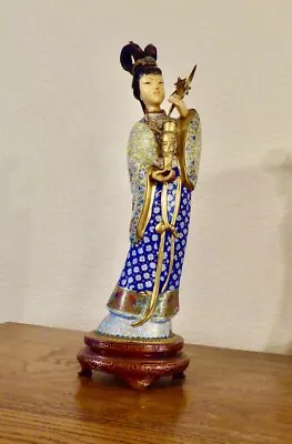 Asian Cloisonné Enamel Geisha Or Guanyin Quan Yin Figurine  12.75  Tall • $395