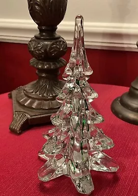 Vintage Crystal Christmas Tree Green Ribbon Glass 1992 Enesco 8 Inches Tall EUC • $24.28