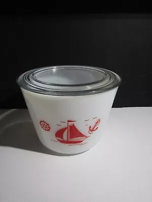 Vtg McKee Round Sailboat Canister With Glass Lid 4 3/4  Tall • $34.99