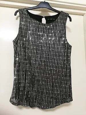 £7.50 • Buy Ladies Shiny Sleeveless Top Size 12 Black & Silver F&F