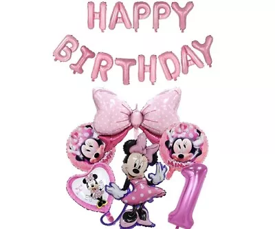 Minnie Mouse 1st Birthday Girls Pink Balloon Set Party Decorations Age 1 Kids • £4.79