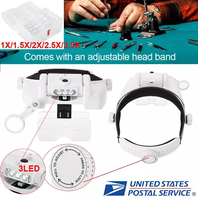 1/1.5/2/2.5/3.5X Magnifying Headband Headset 3 LED Head Lamp Jeweler Glass Loupe • $24.99