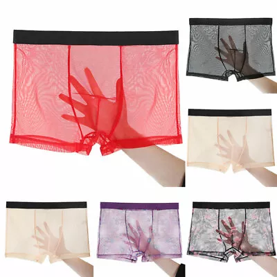 £4.30 • Buy Sexy Mens Sheer See Through Boxer Briefs Underwear Mesh Shorts Trunks Underpants