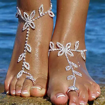 Silver Crystal Diamonte Flower/leaf Bracelet/anklet Foot Or Hand Harness • £4.99
