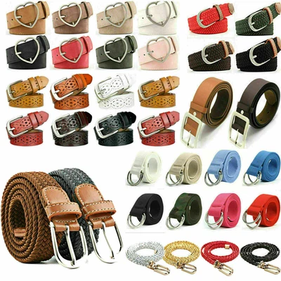 Women Ladies Buckle Canvas Belt Woven Dress Jeans Leather Belts Waistband Band • £2.39