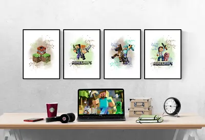 Minecraft Game Set Of 4 Prints Xbox PS5 Pictures Wall Art Poster • £8