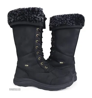 UGG Adirondack Tall III Leopard Black Leather Fur Boots Womens Size 11 -NIB- • $218.45