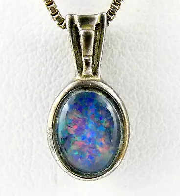 Vintage Sterling Silver Dark Opal Triplet Pendant Necklace 925 18 Inches 2.9g • $72.25