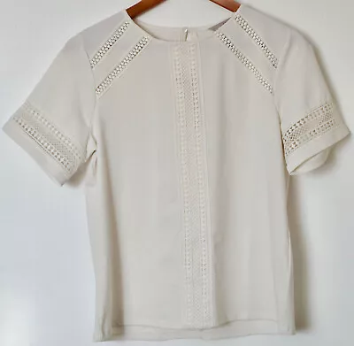 H&M Womens Off White Blouse Top Short Sleeve Lace Stretch Size: Small • $14.99